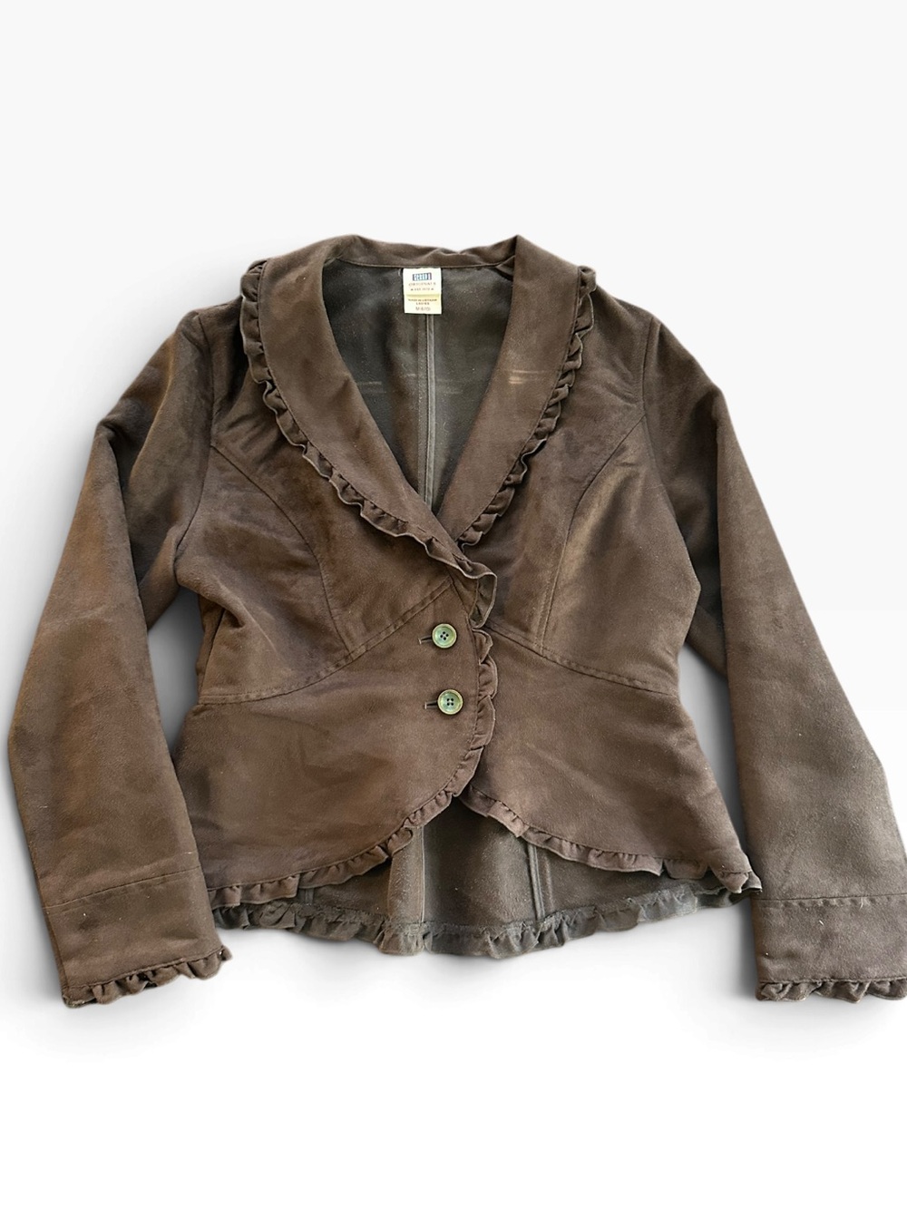 Faded Glory Brown Suede Ruffle-Trim Blazer